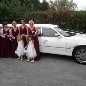 Bridesmaids posing near our limo